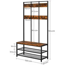 VASAGLE Garderobenbank HSR86BXV1 100 x 100 x 0 cm braun, schwarz matt
