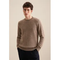 Strickpullover SEIDENSTICKER "Regular", Herren, Gr. XL, braun, 55% Wolle, 25% Modal, 20% Polyamid, Zopfmuster, Rundhals, Langarm, Pullover, Langarm Rundhals Zopfmuster