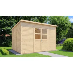 Gartenhaus BERTILO "Baltrum 2 naturbelassen", beige (natural), Fußboden im Gartenhaus, ohne Dacheindeckung, Gartenhäuser, mit Fußboden, Fenster und Doppeltür