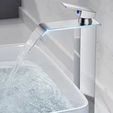 Wasserfall Wasserhahn Bad,Edelstahl Waschtischarmatur,Einhandmischer Armatur Waschbecken,Wassersparend,Verchromt (60cm Rohre inklusive)