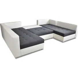Fun Möbel Wohnlandschaft Sofa ANDRO mit Schlaffunktion und Hocker Weiss-Schwarz - Weiß/Schwarz