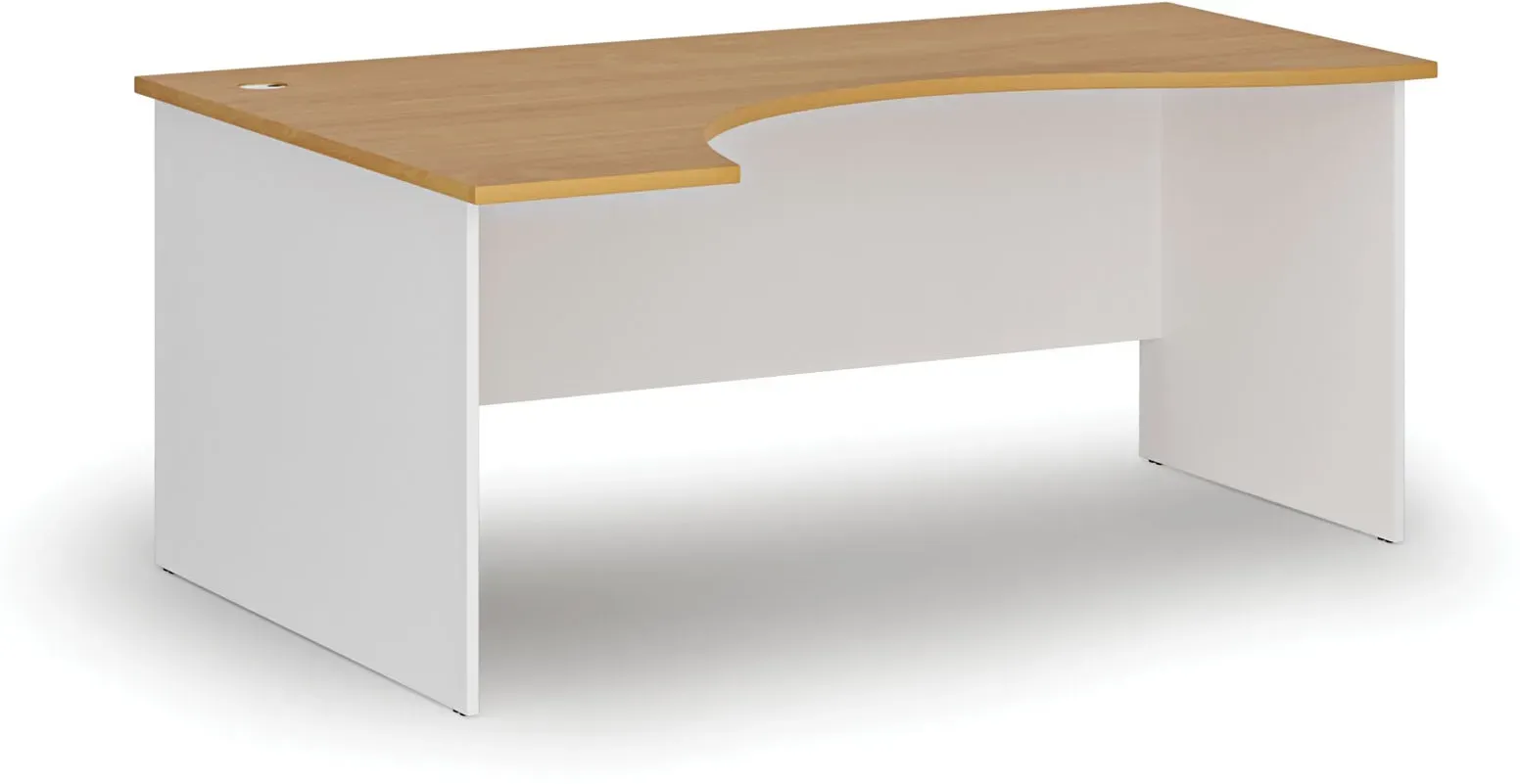 Ergonomischer Bürotisch PRIMO WHITE, 180x120 cm, links, weiß/Buche