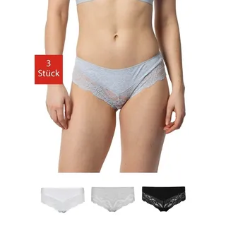 SNOCKS 3er Pack Hipster Lace - Damen Baumwolle Panties mit Spitze - Unterhose Damen Slip - Gr. S - Farbe Mix (White/Grau/Schwarz) - S