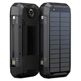 POWERNEED S20000Q Mobilgeräte-Ladegerät, universell einsetzbar mit Lightning-Anschluss, Solarfunktion, USB-Kabellosladefunktion, Schnellladefunkt... - Schwarz