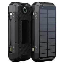 POWERNEED S20000Q Mobilgeräte-Ladegerät, universell einsetzbar mit Lightning-Anschluss, Solarfunktion, USB-Kabellosladefunktion, Schnellladefunkt... - Schwarz