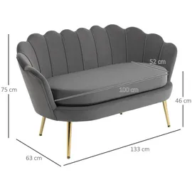 Homcom Sofa zwei-Sitzer, 2er couch, Grau 130 x 63 x 75 cm