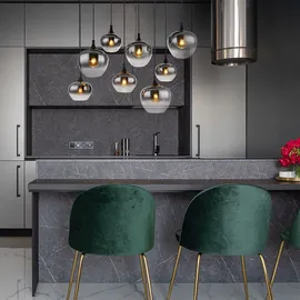 GLOBO Pendellampe Hängeleuchte Wohnzimmer Pendelleuchte Wohnzimmer Esstischleuchte rauch Glasschirm, Metall schwarz, Fassungen 8x E27, Lxbxh 105x45x120 cm