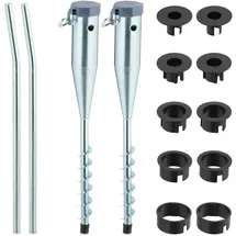 Relaxdays Bodenhülse, 2er Set, Sonnenschirm & Wäschespinne, zum Eindrehen, 25-55 mm Stangendicke, Bodendorn, silber/grau