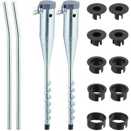 Relaxdays Bodenhülse, 2er Set, Sonnenschirm & Wäschespinne, zum Eindrehen, 25-55 mm Stangendicke, Bodendorn, silber/grau