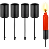 Quzyllic Kerzenhalter Adventskranz, 4 Stück Stabkerzenhalter Zum Stecken, Metall Kerzenhalter Schwarz, Kerzenstecker Adventskranz für Adventskranz Weihnachten Kerzenteller Mit Dorn (Schwarz)