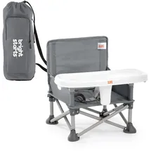 Bright Starts Pop ’N Sit Tragbare Sitzerhöhung, für drinnen und draußen, Bodensitz mit Essenstablett, Grau, 6 Monate - 3 Jahre