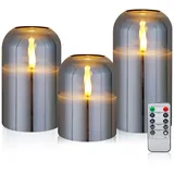 CCLIFE LED Kerzen 3er Set mit Fernbedienung Timer Funktion 300 Stunden flackernde Paraffin Echtwachs Kerze flammenlose Batteriebetrieb CushHom