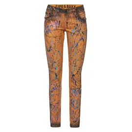 Cipo & Baxx "Jeans", Damen, Gr. 28, Länge 34, orange, 63% Baumwolle, 34% Polyester, 3% Elasthan, unifarben, slim fit lang, Jeans Slim-fit-Jeans, Im 5-Pocket-Style, WD445