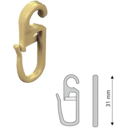 Faltenclip LIEDECO, beige (natur), H:3,1cm, Kunststoff, Gardinenbefestigungen, Faltenlegehaken, für Gardinenringe