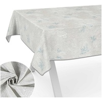ANRO Tischdecke aus Stoff mit Blumen Pflanzen wasserabweisend Tischtuch Tischwäsche, mit Acryl Beschichtung grau Rechteck - 140 cm x 180 cm x 0.31 mm