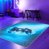 Teppich-Traum Gaming Teppich beeindruckend modernem Joystick schwarz blauem neon-farbigem Strahl 140x200 cm