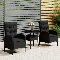 IKAYAA Gartensessel Polyrattan Verstellbar 2 STK Balkonmöbel Set mit 1 Tisch & 2 Verstellbare Hochlehner Stühlen loungesessel Outdoor relaxstuhl polyrattan Sessel Garten liegestuhl-Schwarz-3-tlg