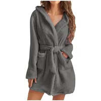 IQYU Bademantel Damen Kurz Flauschig - Saunamantel Warm Kuschelbademantel Ohne Kapuze Morgenmantel Langarm Hausmantel-Flauschiger BademäNtel-Microfaser Saunabademantel, Geschenke FüR Frauen - XXX-Large