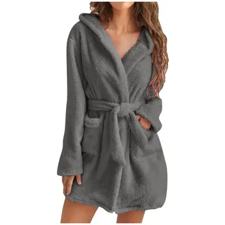 IQYU Bademantel Damen Kurz Flauschig - Saunamantel Warm Kuschelbademantel Ohne Kapuze Morgenmantel Langarm Hausmantel-Flauschiger BademäNtel-Microfaser Saunabademantel, Geschenke FüR Frauen - XXX-Large