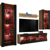 komodee Wohnwand TV Tivoli Medio A2 Schwarz/Wotan 245x159x35 cm,