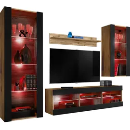 komodee Wohnwand TV Tivoli Medio A2 Schwarz/Wotan 245x159x35 cm,