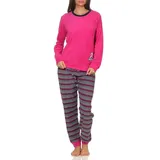 Normann Pyjama Damen Frottee Schlafanzug mit Bündchen und süsser Bär-Applikation rosa 36/38