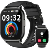 Smartwatch für Herren und Damen, 2,1 Zoll HD Smartwatch mit Bluetooth-Anruf, 110+ Sportarten, Herzfrequenz, Schrittzähler, wasserdicht, IP68 - Schwarz