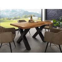 MASSIVMOEBEL24.DE Baumtisch Akazie 140x90x77 Akazie natur lackiert | X-Beine