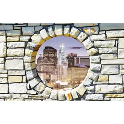 Fototapete PAPERMOON "Stadt hinter Mauer", bunt, B:2,50m L:1,86m, Vlies, Tapeten