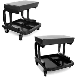 2x Werkstatthocker mit Rollen ConStands WS3 Werkstattstuhl schwarz Spar-Set