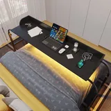 FREDEES Beistelltisch mit Verstellbarer Höhe, Beistelltisch Bett mit Rollen für Den Heimgebrauch, Betttisch mit Steckdosen und LED-Beleuchtun, Schwarz