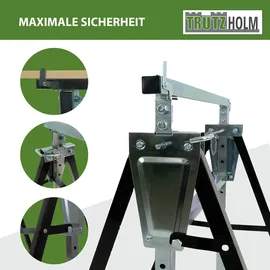 Trutzholm 2 x Arbeitsbock 7-fach höhenverstellbar bis 400 kg Stahl lackiert schwarz Klappbock Gerüstbock Unterstellbock Gerüst Stützbock (Set),