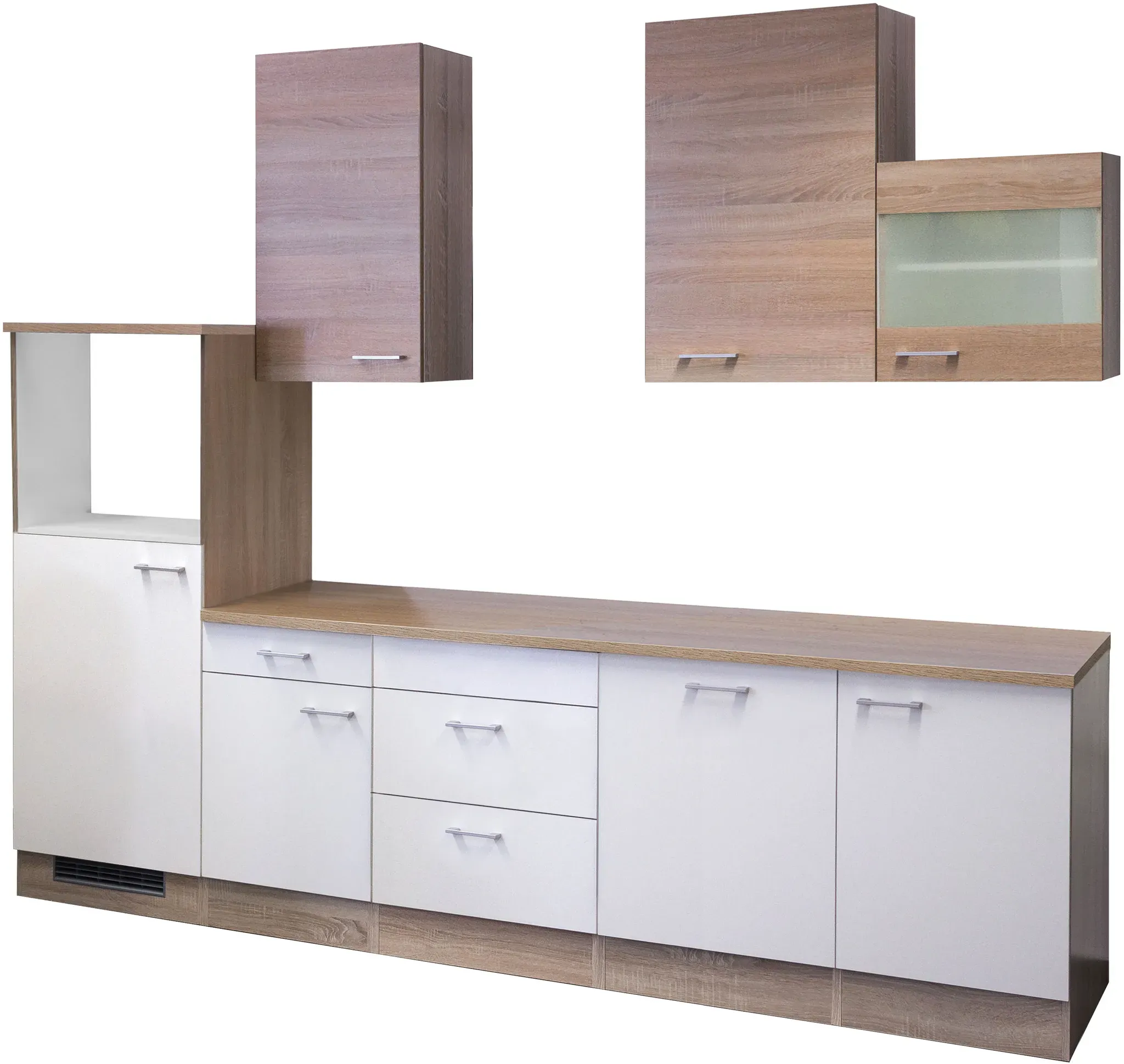 Küchenzeile FLEX-WELL, front: weiß, sonoma eiche, korpus: sonoma eiche, arbeitsplatte: sonoma eiche, B:280cm H:234cm T:60cm, Komplettküchen-Sets, Gesamtbreite 280 cm