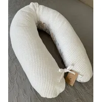 LOOLAY Schwangerschaftskissen - Stillkissen 170 cm - Seitenschläferkissen 100% Baumwolle - mit Waffelpique und Glatt Abnehmbarem Bezug - Schwanger Kissen für Schlafen (Waffel Weiß/Hase)