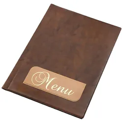Menükarte A4 mit 6 Hüllenmit Lederoptik aus Vinyl braun Schild