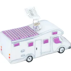 Inges Glas Christbaumschmuck Camper mit Glitzer Glas 7 cm weiß