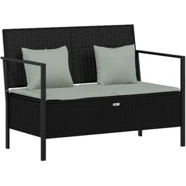 vidaXL Gartenbank 2-Sitzer mit Kissen Schwarz Poly Rattan