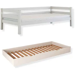 Kombiset Niki – Einzelbett mit Rollrost, mit Schubladenset oder Bettschublade, weiß oder natur