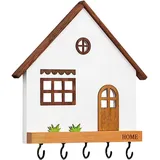 Schlüsselbrett Aus Holz In Hausform Zur Wandmontage, 5 Haken Für Schlüssel, Wandaufbewahrung Für Eingangsbereich, Flur Oder Schlafzimmer