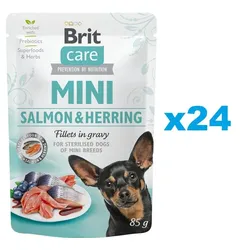 BRIT Care Mini Pouch Lachs & Hering Sterilisiert 24x85g Nassfutter für kastrierte Hunde kleiner Rassen