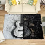 Teppich Mit Gitarrenmotiv - Teppich Wohnzimmer Schlafzimmer Gitarre, Großer Teppich Musikmotiv, Weich Kurzflor & Waschbar & rutschfest Wohnzimmerteppich, Bettvorleger 140x200 cm