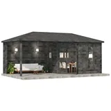 FinnTherm 5-Eck Saunahaus Liwa Gartensauna 3 Sitzbänke aus Holz in Grau, Sauna mit 28 mm Wandstärke Außensauna - Grau