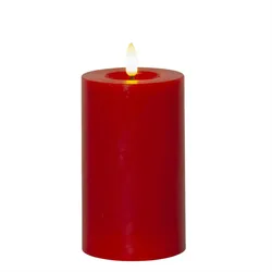 LED Kerze LINA Echtwachs realistische 3D Flamme Wachsspiegel H: 17,5cm rot
