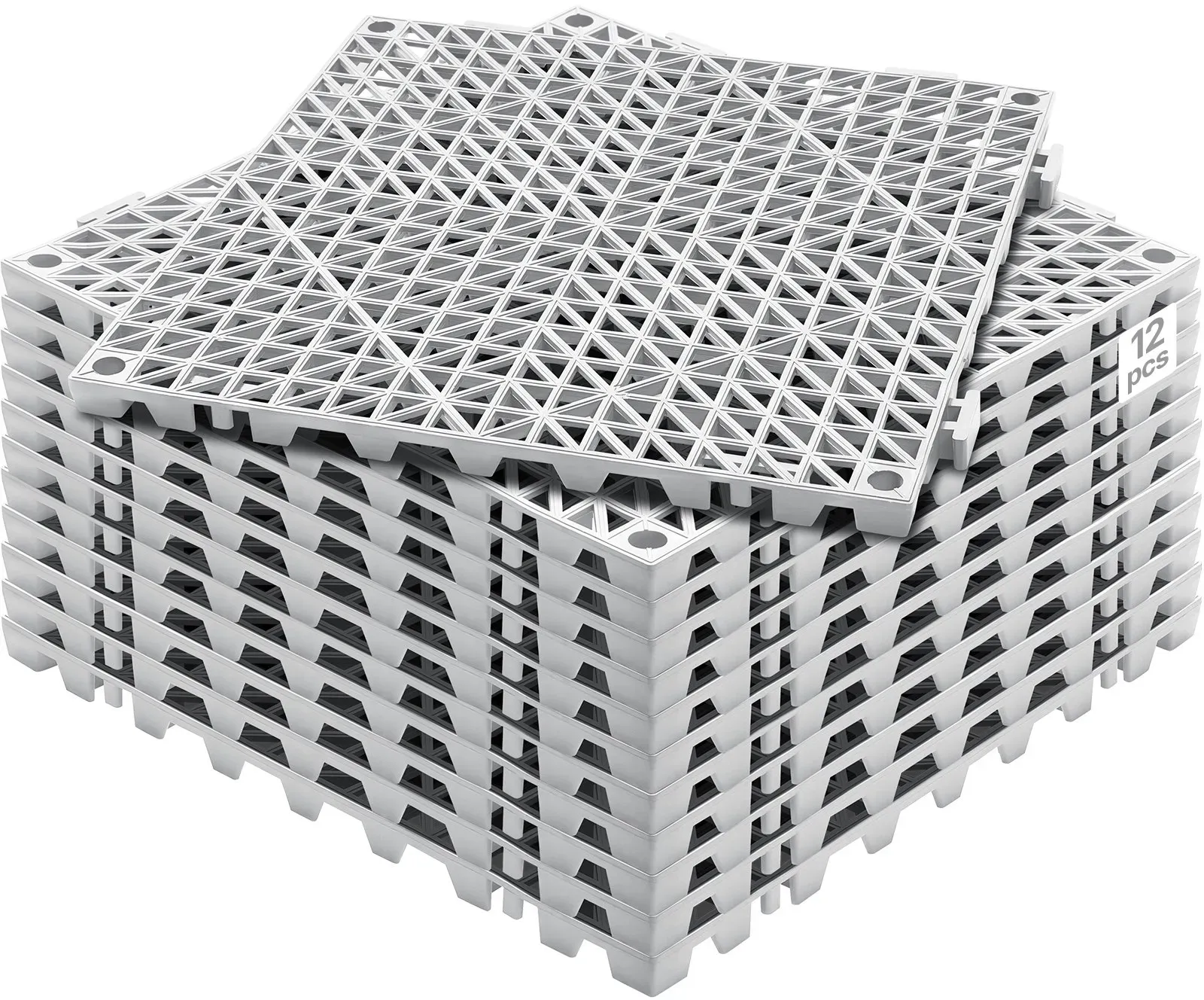 VEVOR Ineinandergreifende Fliesen 12 Stk. Bodenfliesen Drainage-Bodenfliesen, Bodenfliesen 30 x 30 cm Außenbereich Quadratische Bodenfliesen Terrasse PVC Bodenfliesen Badezimmer, Pool, Toilette, Grau