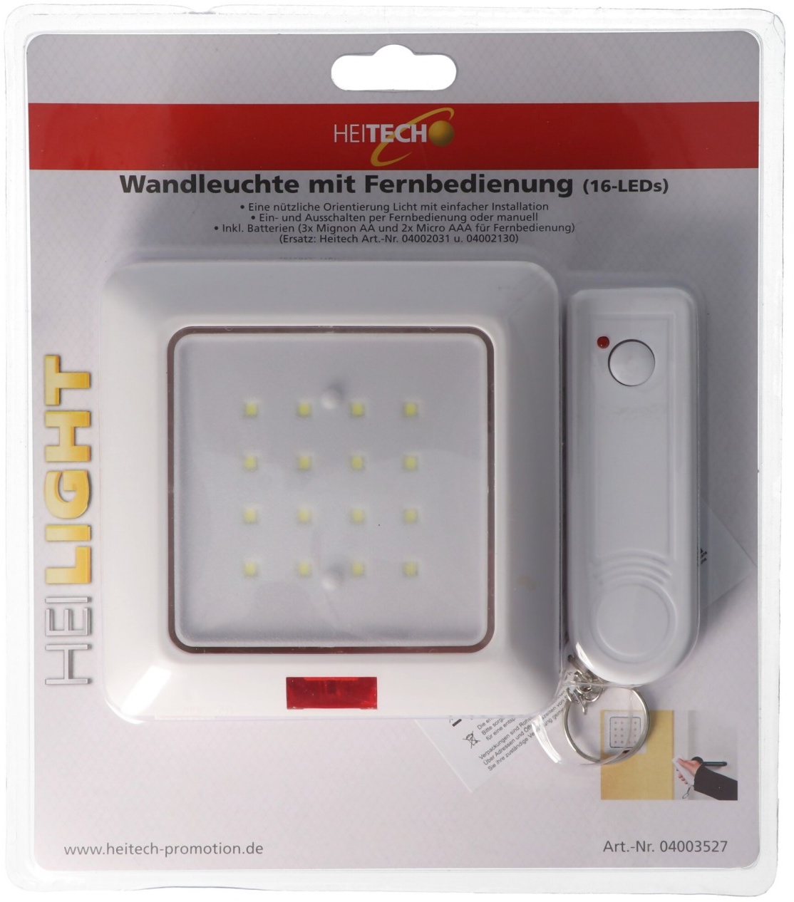 Wandleuchte mit Fernbedienung, Orientierungslicht für Durchgang, Flur, Treppen, 16 LEDs, inklusive Batterien