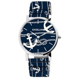 Excellanc Damen-Uhr Edelstahl Zugband Maritim Anker Print Analog Quarz 1700069