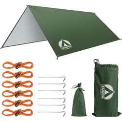 Tarp Zeltplane 3x3m Grün - Wasserdichtes Camping Sonnensegel für Sonnenschutz EINHEITSGRÖSSE