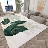 Generisch Teppich Wohnzimmer Aquarell Goldfaden Blätter 160x230 cm Moderne Waschbarer Teppich, Teppiche rutschfeste Weicher Teppich Kurzflor, Teppich für Schlafzimmer Esszimmer