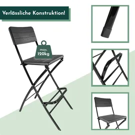 Lemodo Barhocker mit Lehne, Holz-Optik schwarz, klappbare Barstühle 2er Set, Küchenhocker