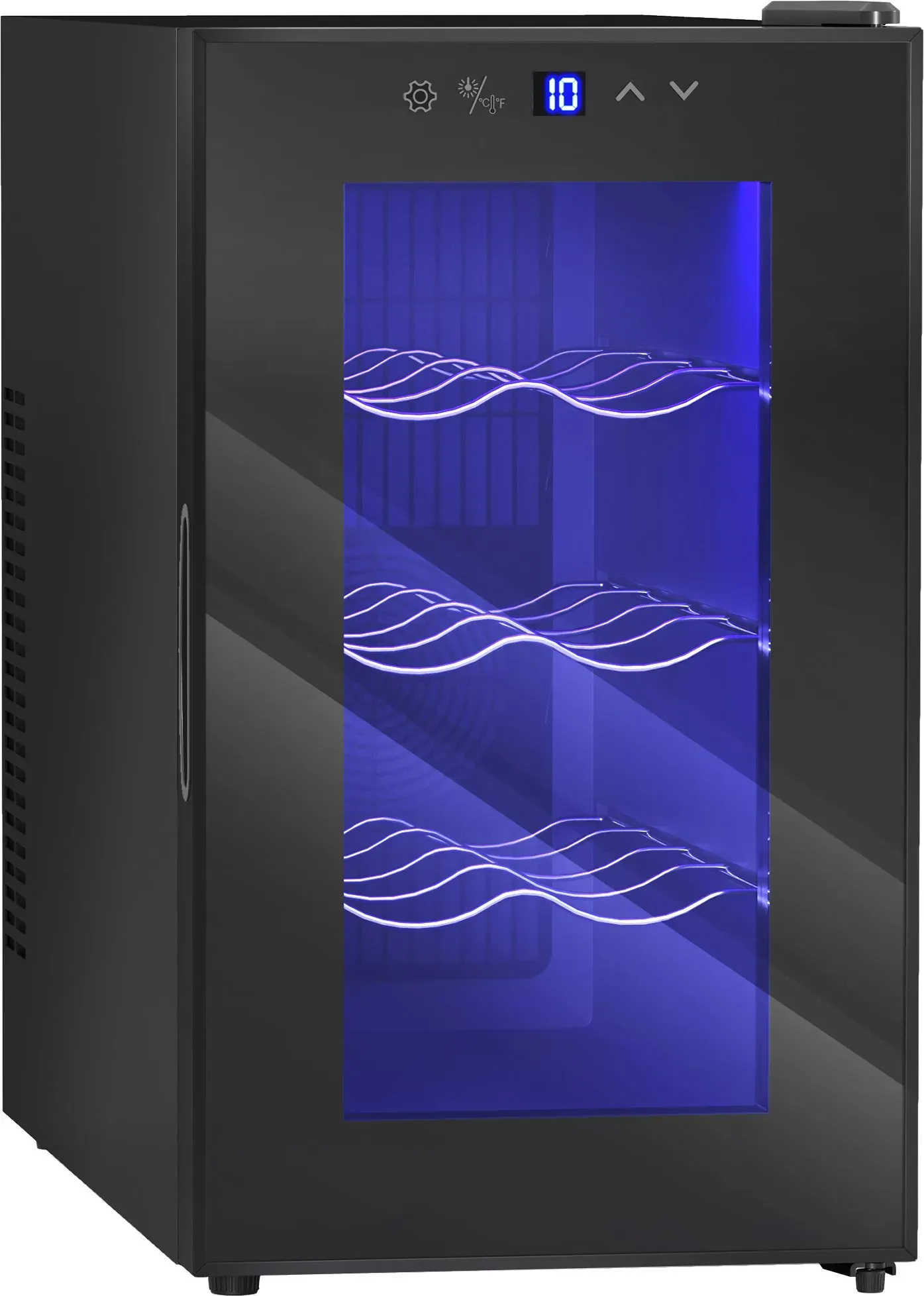 HOMCOM Weinkühlschrank 1 Zonen für 8 Flaschen, 21L, 8-18 °C, Getränkekühlschrank mit UV-beständiges Glastür, Thermoelektrik, verstellbare Regale, LED Touch-Display, LED-Beleuchtung, Schwarz   Aosom